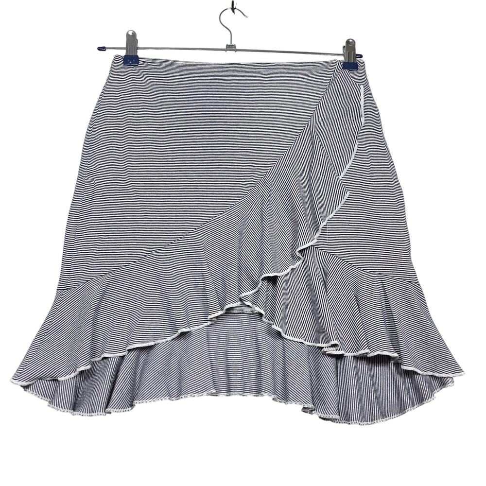 Club Monaco Ruffled Wrap Navy White Striped Skirt Size Med